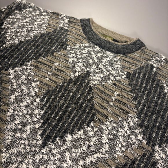 Vintage Point Zero Argyle Sweater Mens Medium Gray White Made in Korea 90s - Picture 1 of 11